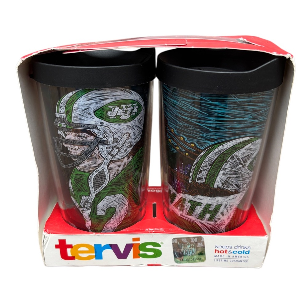 Joe Namath New York Jets Set of 2, 16 oz Hot & Cold Tervis Tumblers New in Box